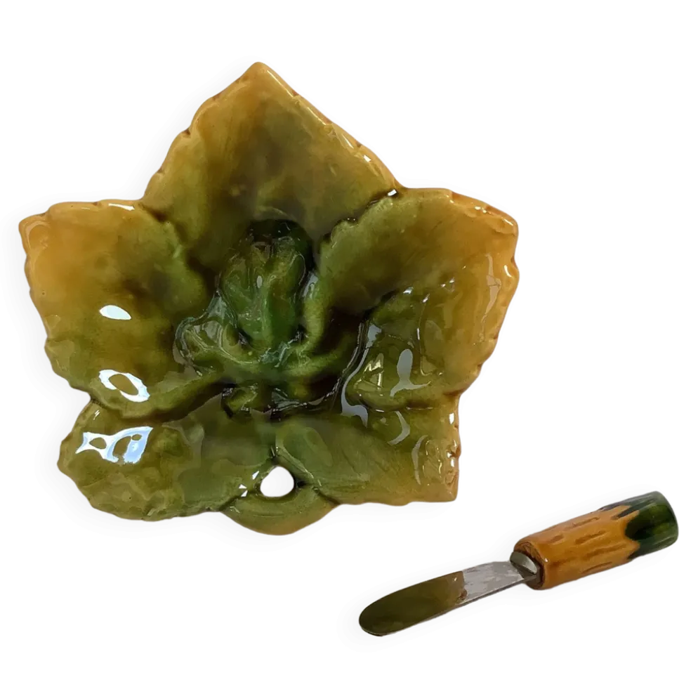 Beurrier feuille céramique et son couteau