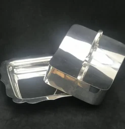 Beurrier plat à beurre/fromage plaqué argent avec couvercle metal argenté