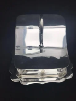 Beurrier plat à beurre/fromage plaqué argent avec couvercle metal argenté