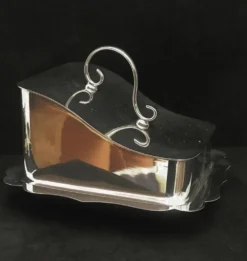 Beurrier plat à beurre/fromage plaqué argent avec couvercle metal argenté