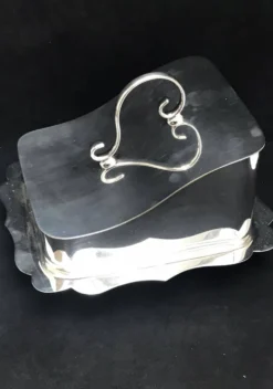 Beurrier plat à beurre/fromage plaqué argent avec couvercle metal argenté
