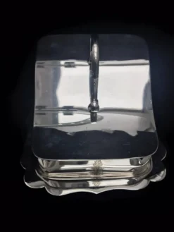 Beurrier plat à beurre/fromage plaqué argent avec couvercle metal argenté