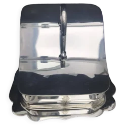 Beurrier plat à beurre/fromage plaqué argent avec couvercle metal argenté