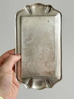 Beurrier rectangulaire en métal et coupelle en verre épais