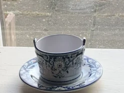 Beurrier, sauciere en faience Vieux Rouen, fait main, made in france, motif floral, vintage