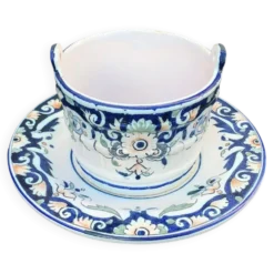 Beurrier, sauciere en faience Vieux Rouen, fait main, made in france, motif floral, vintage