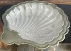 Beurrier vintage coquillage en métal argenté et verre