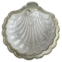 Beurrier vintage coquillage en métal argenté et verre