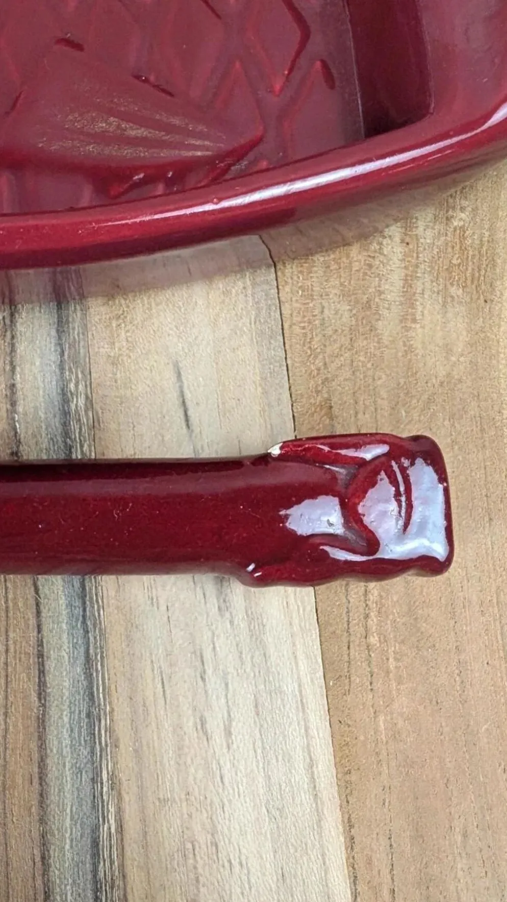 Beurrier vintage en céramique rouge + couteau assorti