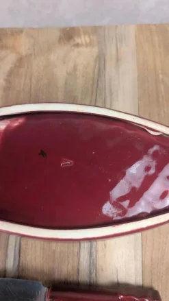 Beurrier vintage en céramique rouge + couteau assorti