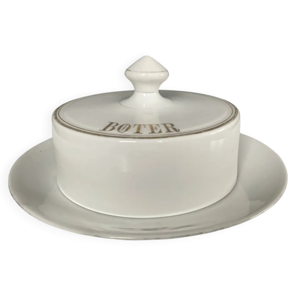 Beurrier vintage en porcelaine émaillée