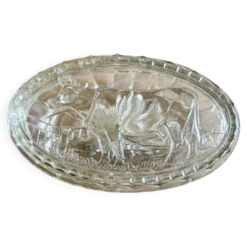 Beurrier vintage en verre à décor de vache