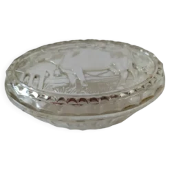 Beurrier vintage en verre pressé décor vache