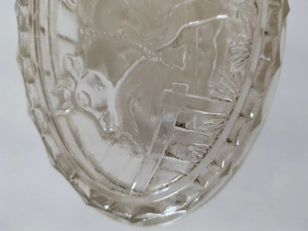 Beurrier vintage en verre pressé décor vache