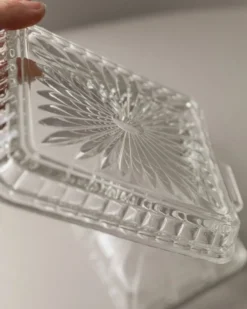 Beurrier vintage en verre - transparent au design intemporel, Art déco - Italie années 1940 - verrerie ancienne, décoration de table, idée cadeau élégante