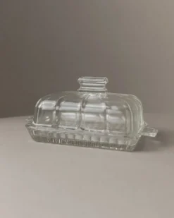 Beurrier vintage en verre - transparent au design intemporel, Art déco - Italie années 1940 - verrerie ancienne, décoration de table, idée cadeau élégante