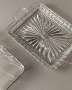 Beurrier vintage en verre - transparent au design intemporel, Art déco - Italie années 1940 - verrerie ancienne, décoration de table, idée cadeau élégante