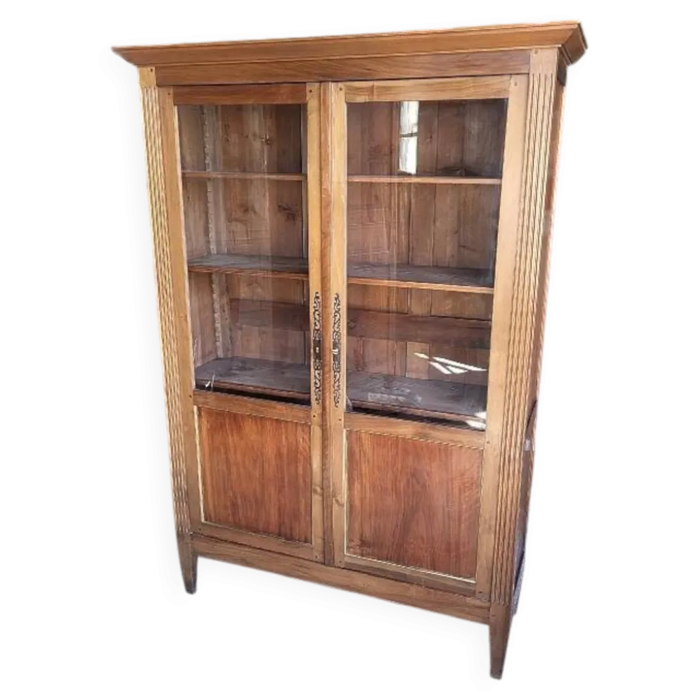 Bibliotheque vitrine style louis xvi 2 portes en noyer