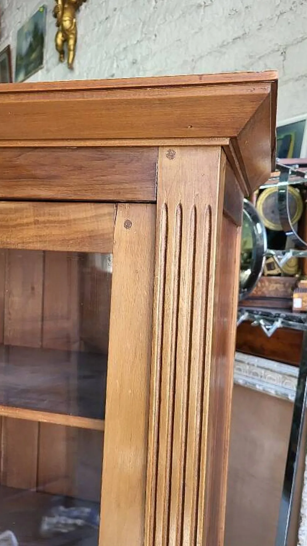 Bibliotheque vitrine style louis xvi 2 portes en noyer