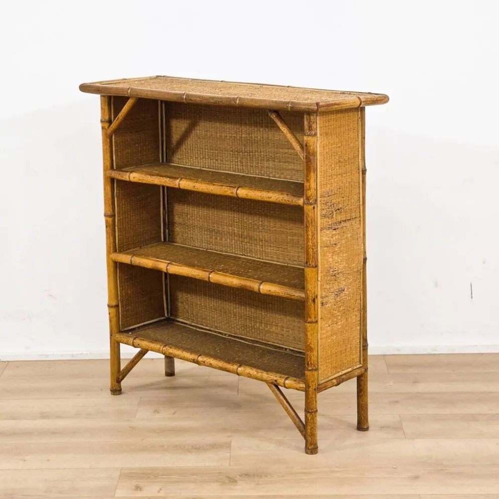 Bibliothèque ancienne en bambou et rotin – XIXᵉ siècle