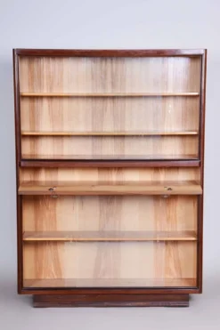 Bibliothèque Art Déco en frêne et acajou, tchèque, années 1940.