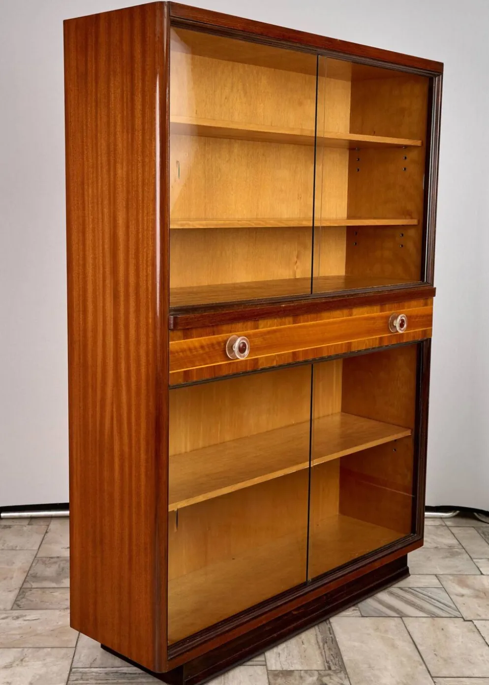Bibliothèque Art Déco, Vitrine, Meubles Tchèques, 1960, Tchécoslovaquie