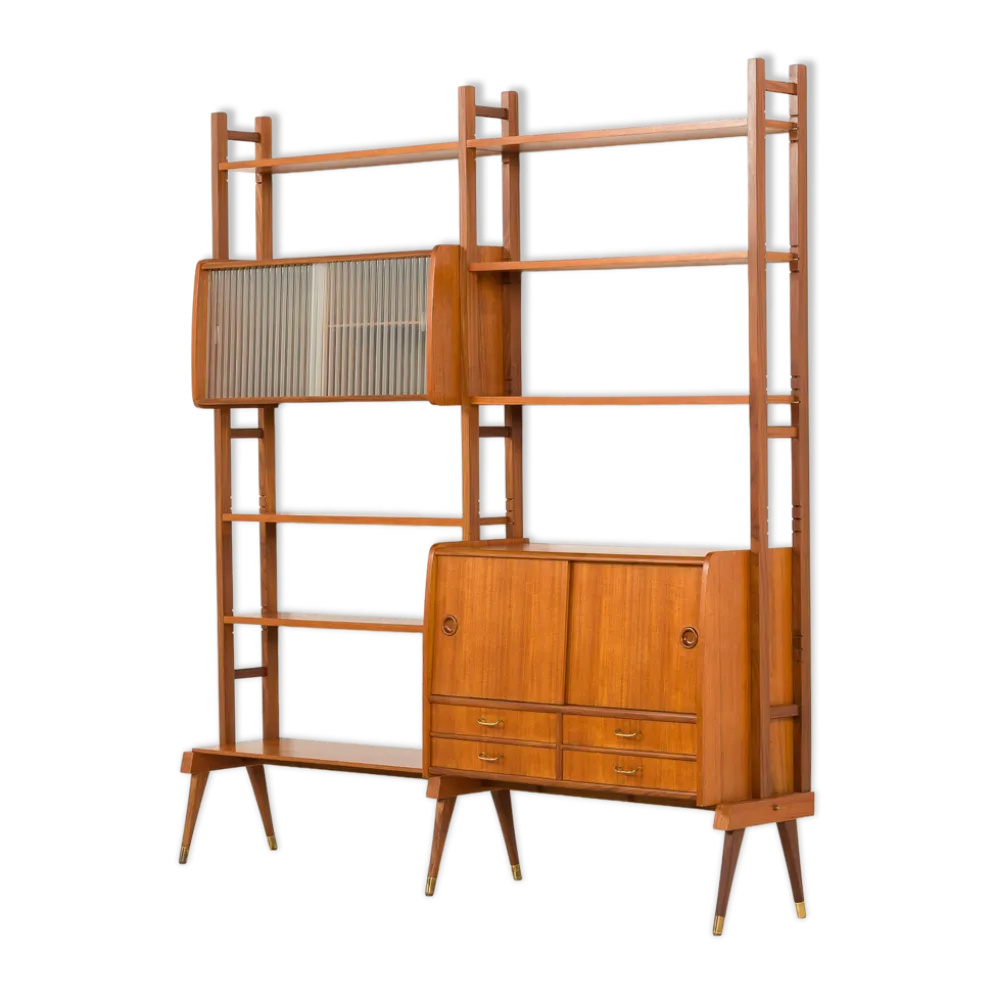 Bibliothèque autoportante en teck, Norvège années 1960