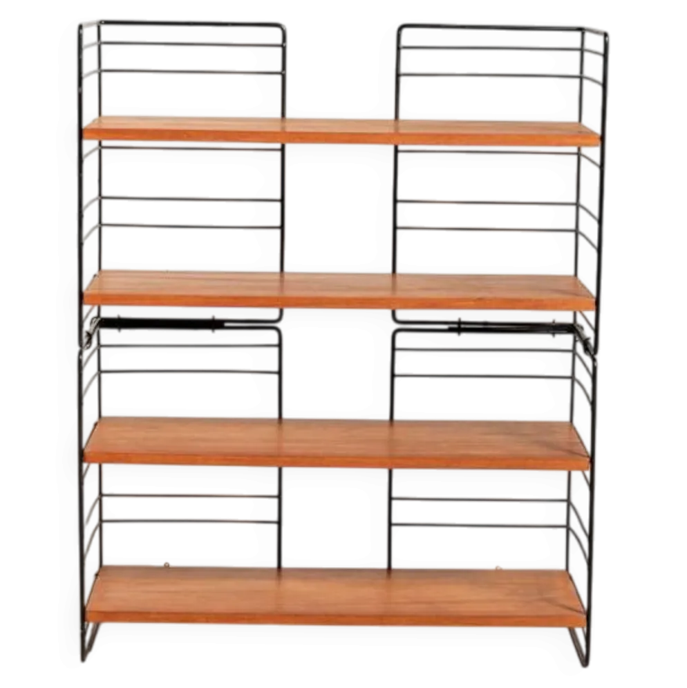 Bibliothèque autoportante scandinave en teck et métal, années 1960
