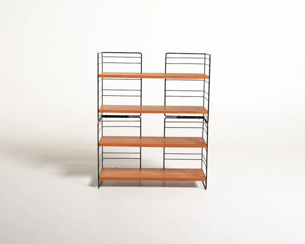 Bibliothèque autoportante scandinave en teck et métal, années 1960