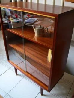 bibliothèque basse vitrine acajou vintage