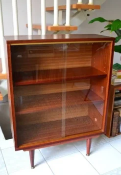 bibliothèque basse vitrine acajou vintage
