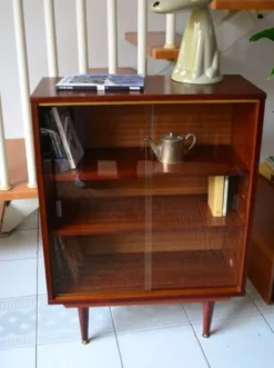 bibliothèque basse vitrine acajou vintage