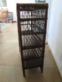 Bibliothèque - Bibus-3 niveaux-rotin tressé -bambou-Vintage-années 70
