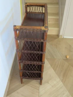 Bibliothèque - Bibus-3 niveaux-rotin tressé -bambou-Vintage-années 70