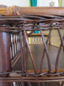 Bibliothèque - Bibus-3 niveaux-rotin tressé -bambou-Vintage-années 70