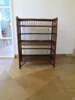 Bibliothèque - Bibus-3 niveaux-rotin tressé -bambou-Vintage-années 70