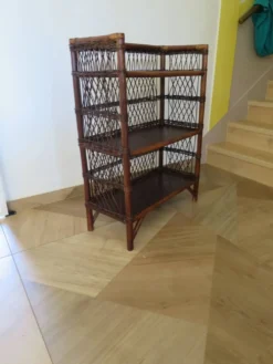 Bibliothèque - Bibus-3 niveaux-rotin tressé -bambou-Vintage-années 70
