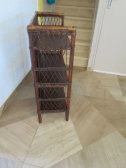 Bibliothèque - Bibus-3 niveaux-rotin tressé -bambou-Vintage-années 70