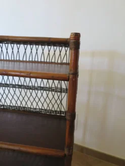 Bibliothèque - Bibus-3 niveaux-rotin tressé -bambou-Vintage-années 70