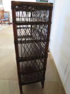 Bibliothèque - Bibus-3 niveaux-rotin tressé -bambou-Vintage-années 70