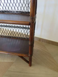Bibliothèque - Bibus-3 niveaux-rotin tressé -bambou-Vintage-années 70