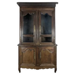 Bibliothèque deux corps Louis XV en chêne vitrée et grillagée