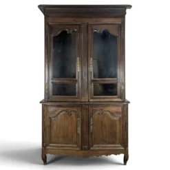 Bibliothèque deux corps Louis XV en chêne vitrée et grillagée