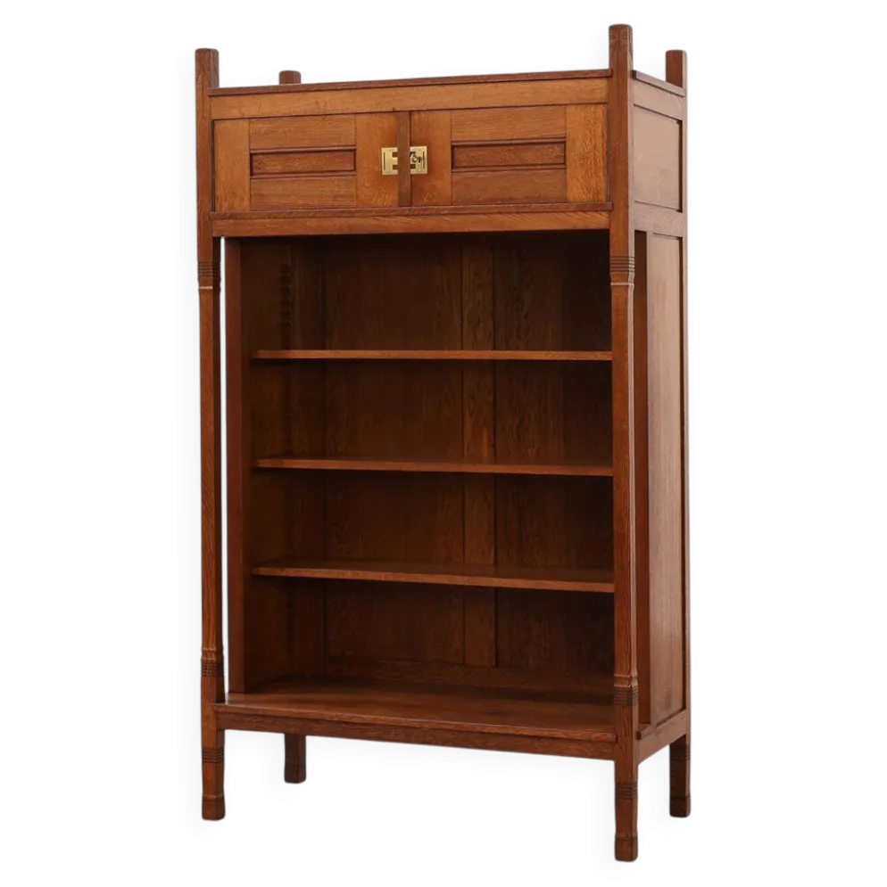 Bibliothèque en chêne de style Jugendstil avec étagères réglables, Pays-Bas, vers 1900
