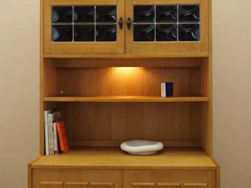 Bibliothèque en chêne Henning Kjærnulf avec portes en verre, danoise des années 1960