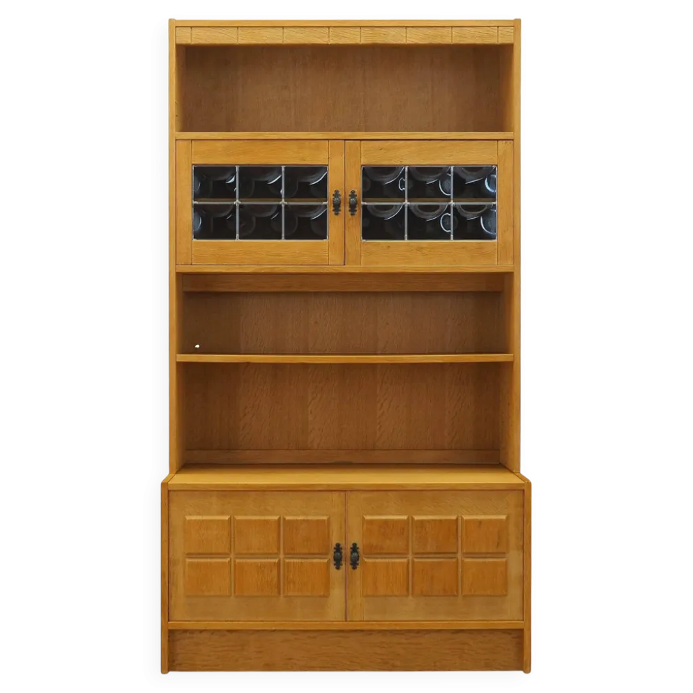 Bibliothèque en chêne Henning Kjærnulf avec portes en verre, danoise des années 1960