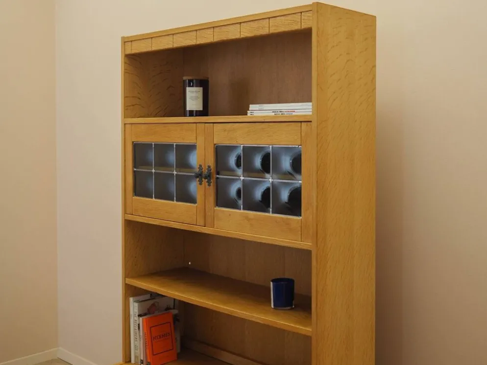 Bibliothèque en chêne Henning Kjærnulf avec portes en verre, danoise des années 1960