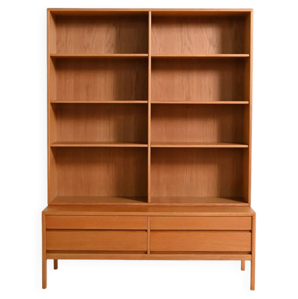 Bibliothèque en chêne scandinave, années 1960