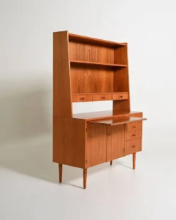 Bibliothèque en teck avec bureau, production scandinave, années 1960.