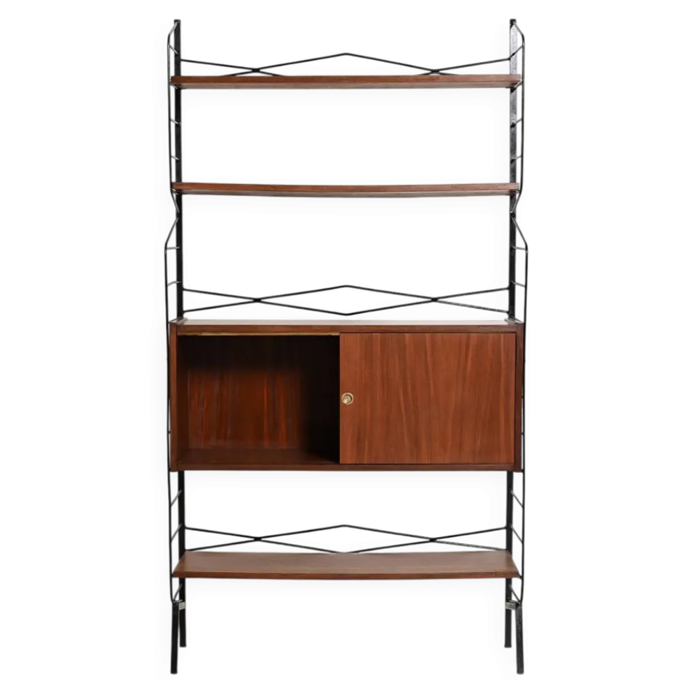 Bibliothèque en teck avec tiroir, années 1950-1960